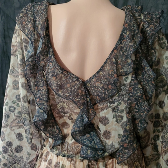 ANTHROPOLOGIE Long Jacket Dress FLORAL DUSTER Victorian Romantic Ruffles XL - Picture 8 of 11